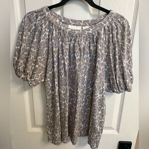 Anthropologie Maeve Gray and Cream Leopard Patterned Blouse